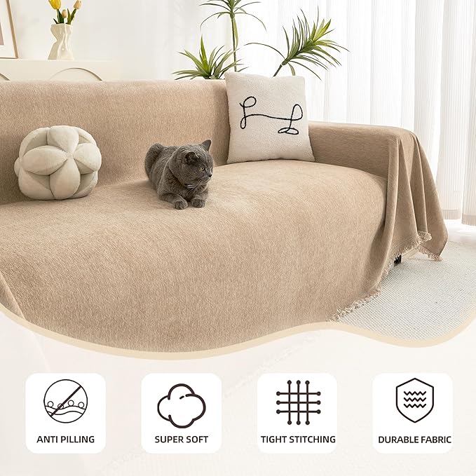 Couch Cover for 3-4 Cushion Couch Sofa Cover for Dog, Couch Covers for Oversized Sofa, Sofa Covers Washable Pet Couch Covers, Sofa Slipcover Non-Slip L Shape Couch Cover, 71''x150'', Khaki