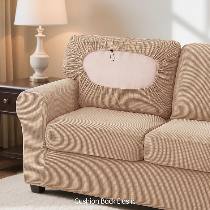 SUBRTEX 7 Pieces Stretch Sofa Slipcover Sets Couch Cover Sets Backrest Cushion Covers Furniture Protector Collection Set for Oversize Sofa Loveseat Chair Slip Covers(Large, New Sand)