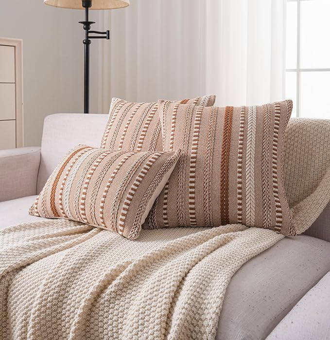 Boho Throw Pillow Covers 22x22 Inch Set of 2, Farmhouse Decorative Couch Pillow Cases, Brown Accent Pillows of Bed, Sofa Bedroom Living Room Home Decor Cushion Cover