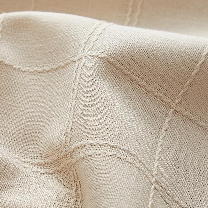 ZeeMart Linen Checked Table Cloth, Farmhouse Style Plaid Embroidered Neutral Tablecloth, Water Resistant Rectangle Table Cloth, Beige 60x120 Inches