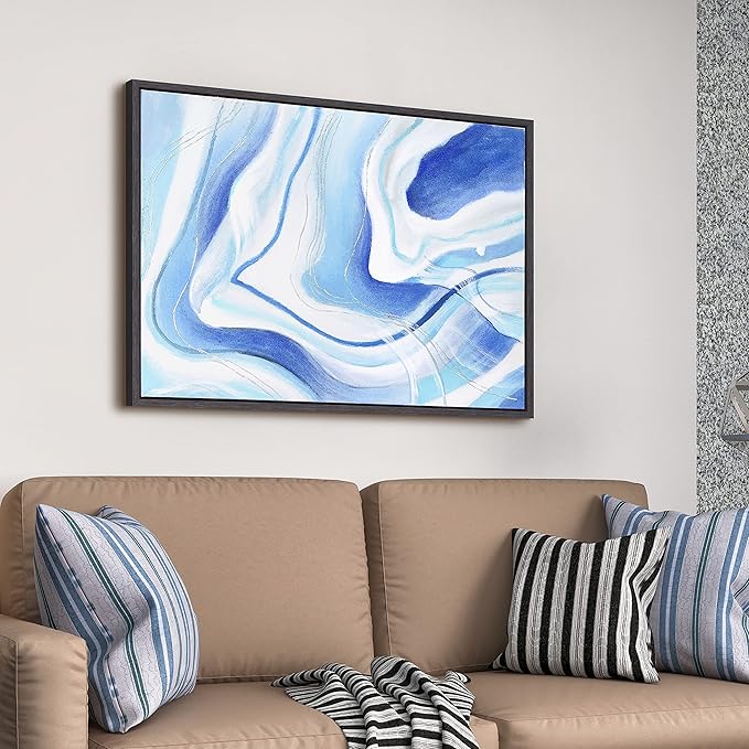 Empire Art Direct Abstract Wall Art Textured Hand Painted Canvas by Martin Edwards, Matte Black Frame, 40" x 30", Sky Elixer
