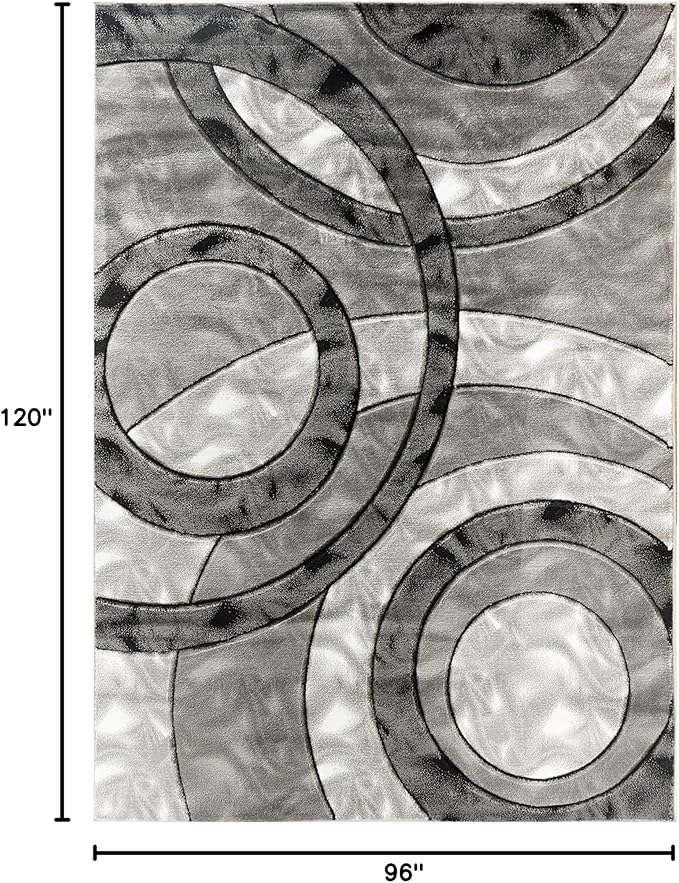 GLORY RUGS Area Rug Modern 8x10 Grey Black Circles Geometry Soft Hand Carved Contemporary Floor Carpet Fluffy Texture for Indoor Living Dining Room and Bedroom Area