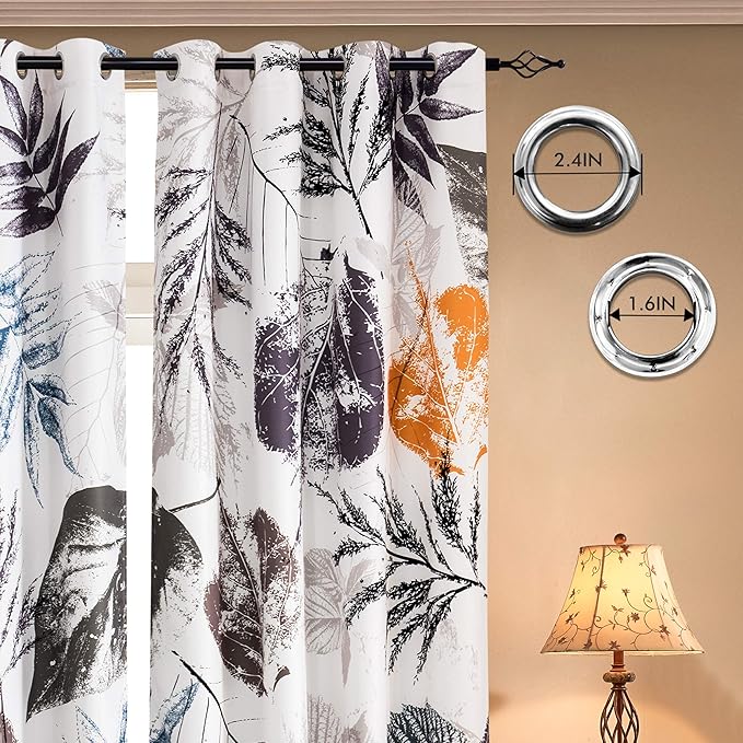 SUBRTEX Light Flitering Curtains 52Wx63L, Room Darkening Vibrant Floral Drapes, 50% Blackout, Semi Sheer Boho Farmhouse Curtains for Living Room, Gray
