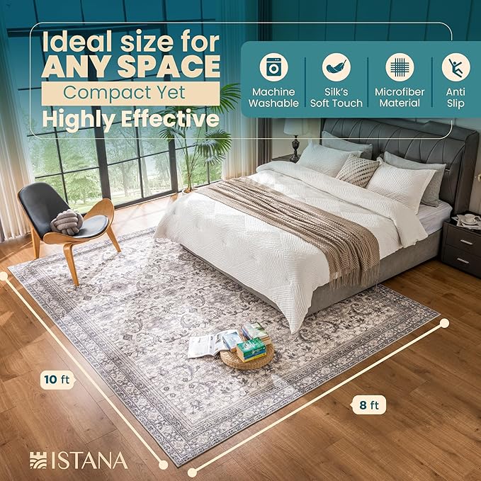 Istana 8x10 Area Rugs - Pale Rose Beige Rugs Living Room 8x10 - Foldable 8 x 10 Area Rugs for Living Room - Stain Resistant Boho Area Rug