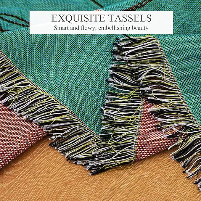 Double-Sided Cotton Woven Throw Blanket with Tassel Jungle Bohemian Style Tapestry Shawl Multi-Function Decorative Throws for Sofa Bed Armchair Camping Blanket Tablecloth Carpet 160x130cm