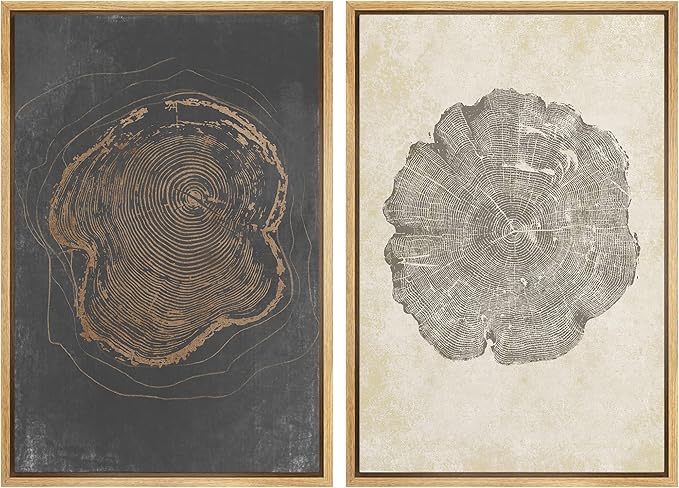 SIGNWIN Framed Canvas Print Wall Art Set Pastel Grunge Forest Tree Rings Abstract Shapes Illustrations Modern Art Decorative Nordic Multicolor for Living Room, Bedroom, Office - 24"x36"x2 Natural