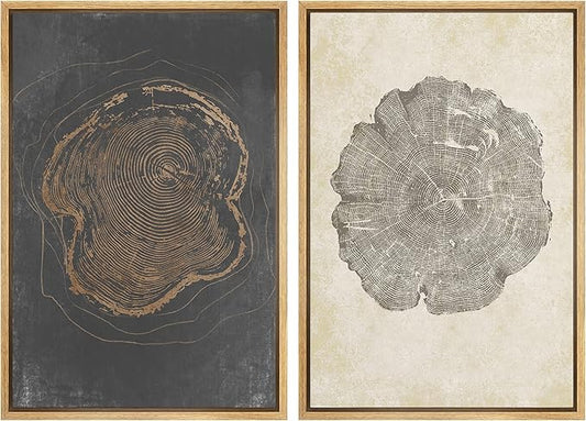 SIGNWIN Framed Canvas Print Wall Art Set Pastel Grunge Forest Tree Rings Abstract Shapes Illustrations Modern Art Decorative Nordic Multicolor for Living Room, Bedroom, Office - 24"x36"x2 Natural