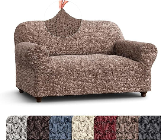 PAULATO BY GA.I.CO. Loveseat Slipcover - Oversized Chair Cover - Stretch Couch Cover - Cushion Love Seat Sofa Slipcover - 1-Piece Form Fit Washable Protector - Mille Righe Collection - Camel