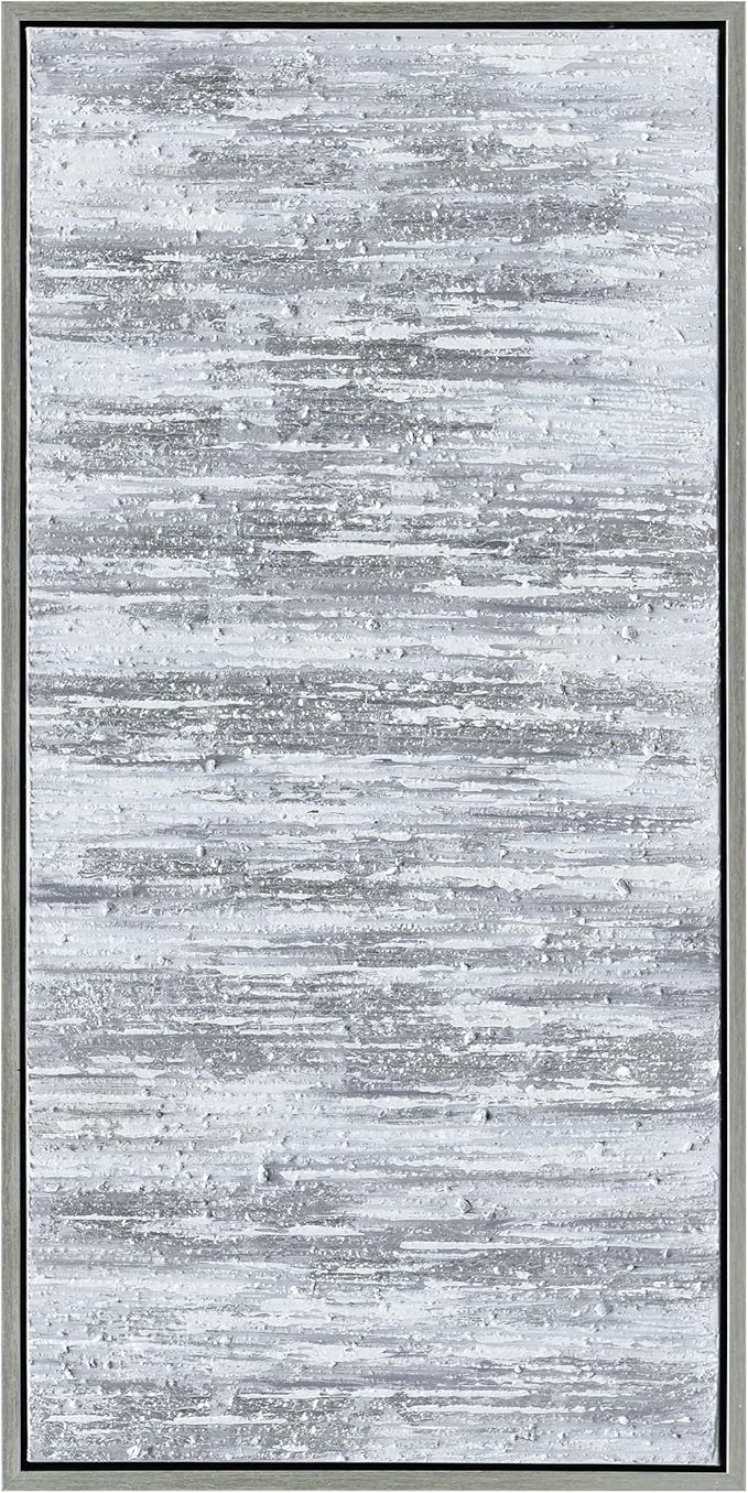 Empire Art Direct Abstract Wall Art Textured Hand Painted Canvas by Martin Edwards, Champagne Frame, 24" x 48", Silver Frequency