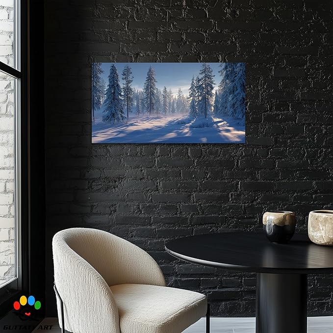 GUTTATY Christmas Winter Scene Canvas Wall Art, Snowy Forest Wall Decor, Serene Pine Tree Canvas Painting, Peaceful Pictures for Living Room, Bedroom, Office, Holiday Decoration, 24x12 Inch