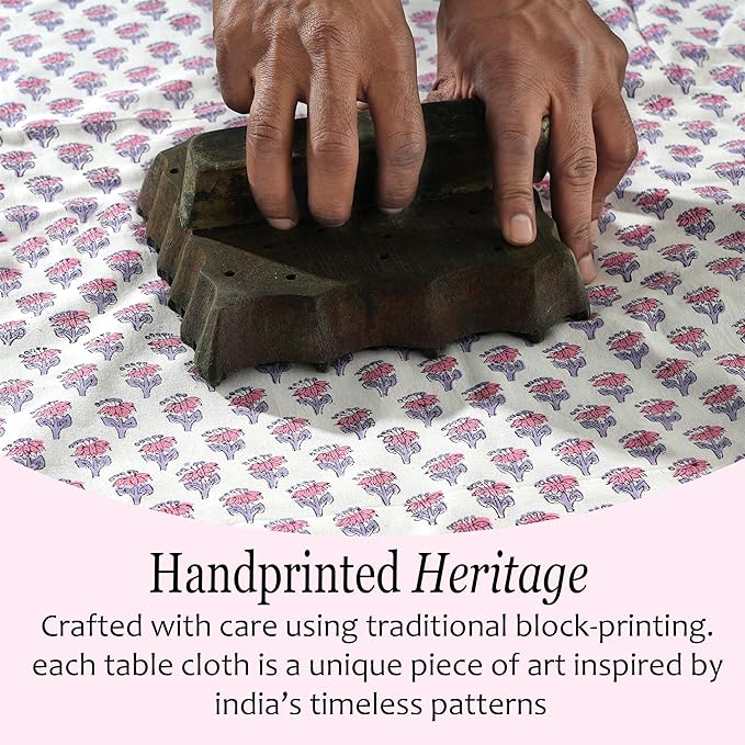 CPC Tablecloth 100% Cotton 72x140 Inch Indian Block Print Rectangle Table Cover, Pink Table Cloth for Weddings, Spring/Summer, Barbeque - Pink Sapphire