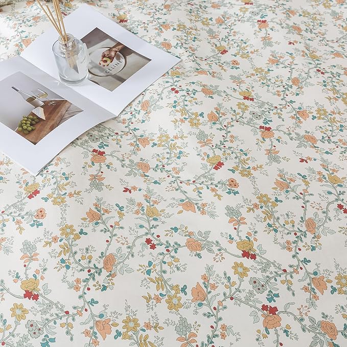 HoneiLife Botanical Duvet Cover Queen - 100% Cotton Comforter Cover Sets, Floral Duvet Cover Sets,Wildflower Bedlinen Set with Zipper Closure & Corner Ties