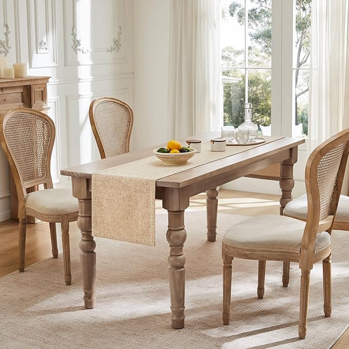 ZeeMart Burlap Style Farmhouse Table Runners 108 Inches Long, Beige Rustic Woven Dining Table Runner for Everyday Use, 14x108 Inches, Oatmeal Beige
