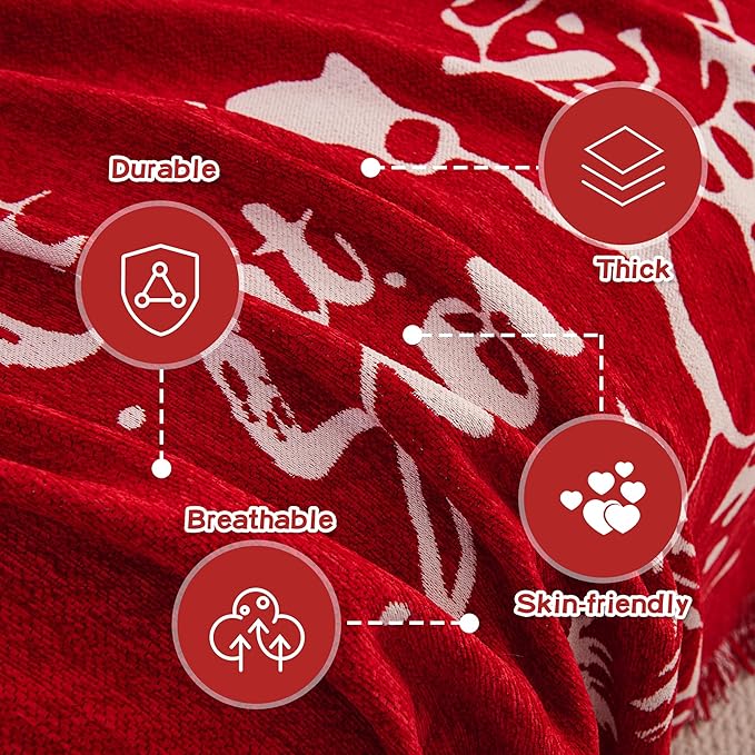 MEETSKY Christmas Sofa Cover Couch Covers for 2 Cushion Couch Sofa, Washable Couch Cover Blanket with Tassel for Living Room Sectional Sofa Slipcovers for Dogs Large Couch Protector, 71" x 118", Red