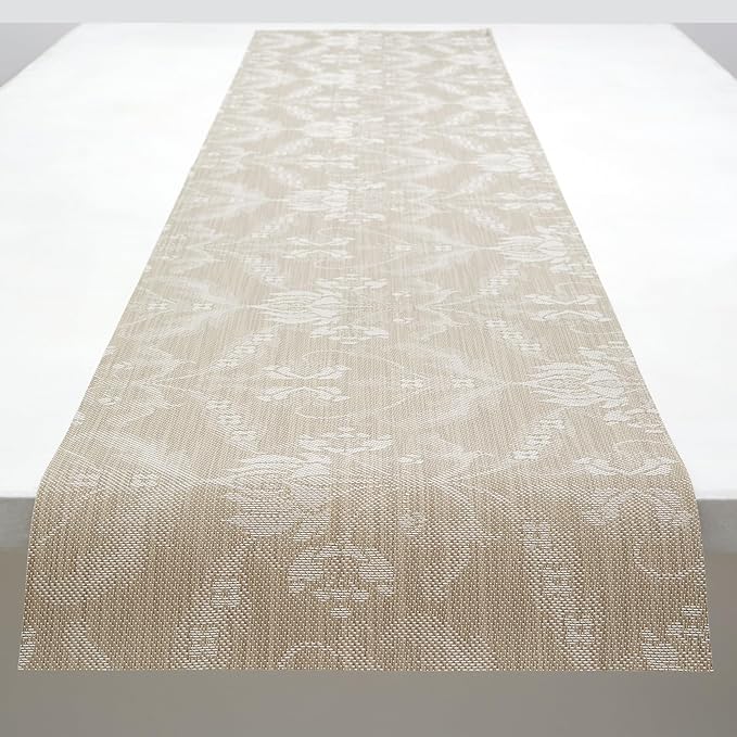 Martha by Martha Stewart | Chilewich Damask Table Runner in Flax - Easy Care Woven Textile - Indoor/Outdoor - Stain/Fade Resistant - 14" x 72"