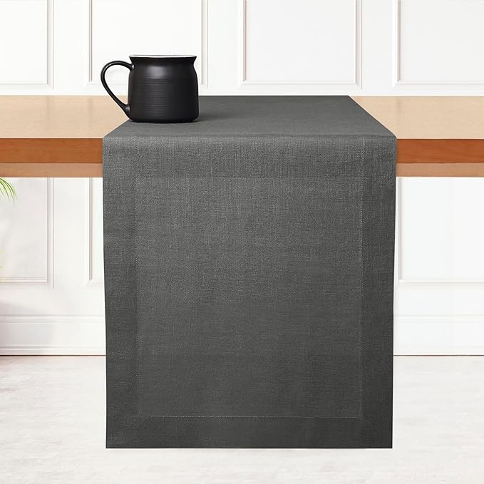 D'Moksha Homes Linen Table Runner 36 Inches - 100% Pure Linen Charcoal Grey Small Table Runner 14 x 36 Inch for Dresser, Coffee Tables, Fall, Thanksgiving, Holiday-Machine Washable