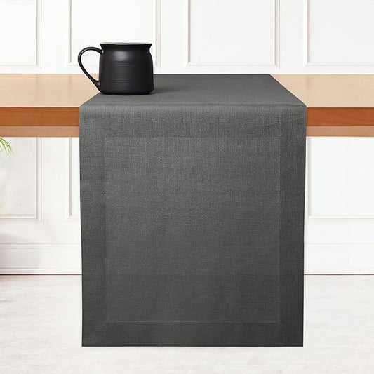 D'Moksha Homes Linen Table Runner 48 Inches - 100% Pure Linen Charcoal Grey Table Runner 14 x 48 Inch for Coffee Tables, Dresser, Winter, Christmas, Holiday - Machine Washable