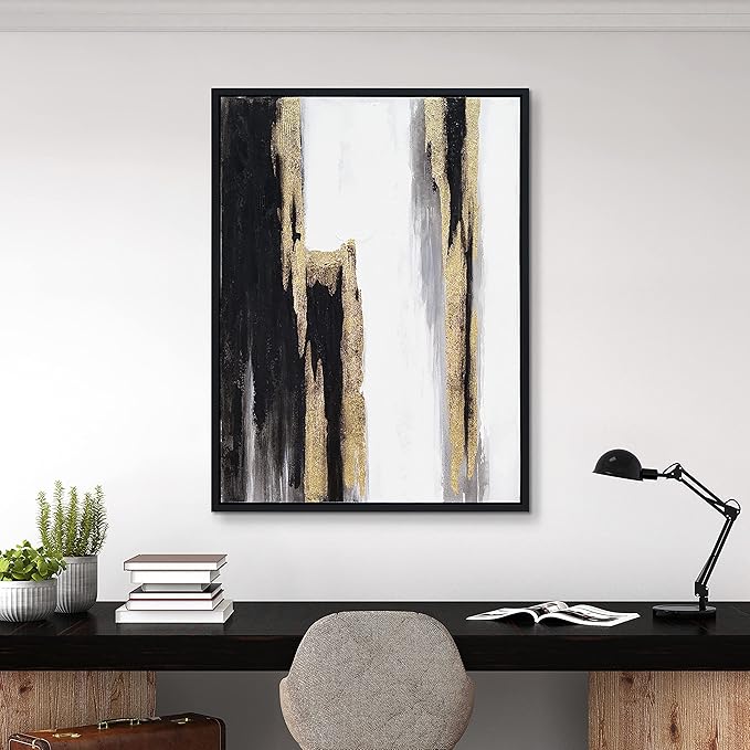 Empire Art Direct Abstract Wall Art Textured Hand Painted Canvas Art by Martin Edwards, Black Framed Wall Art, 40" x 30", Solemn Night