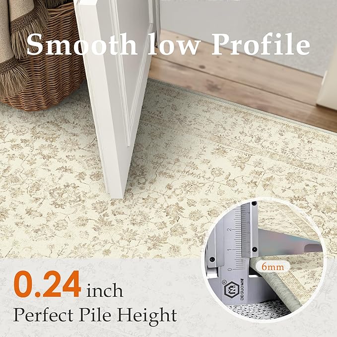 2x6 Brown Runner Rug Hallway Non Slip Kitchen Vintage Distressed Long Carpet Indoor Machine Washable Retro Floral Bedroom Accent Throw Rug for Office Laundry Bathroom Dining Living Room