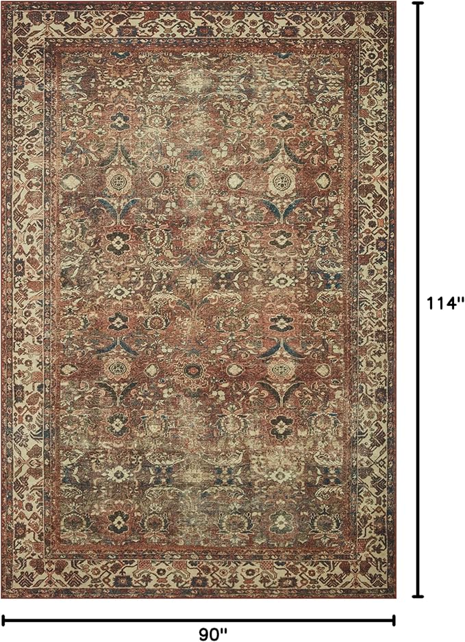 Loloi Magnolia Home by Joanna Gaines Banks Collection BAN-04 Brick/Ivory 7'-6" x 9'-6", .13" Pile Height, Machine Washable, Area Rug