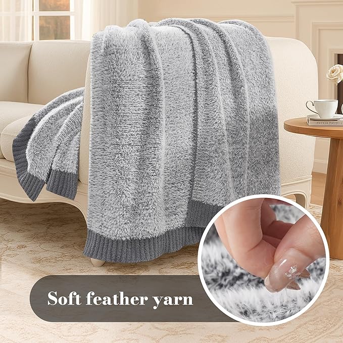 Amélie Home Knit Throw Blanket for Couch, Super Soft Cozy Fuzzy Throws for Sofa Bed Living Room, Luxury Cozy Fluffy Throw for Room Decor, 60" x 80", Heather Grey