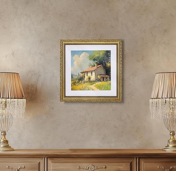 eletecpro 10x10 Picture Frames Set of 2, Vintage 10 x 10 Photo Frames with Glass, Display 8x8 Photo with Mat or 10x10 without Mat for Tabletop or Wall Decor, Gold