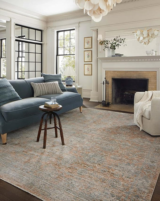 Loloi Jean Stoffer Katherine Collection KES-02 Terracotta/Smoke 9'-6'' x 13'-1'', .25" Pile Height, Area Rug