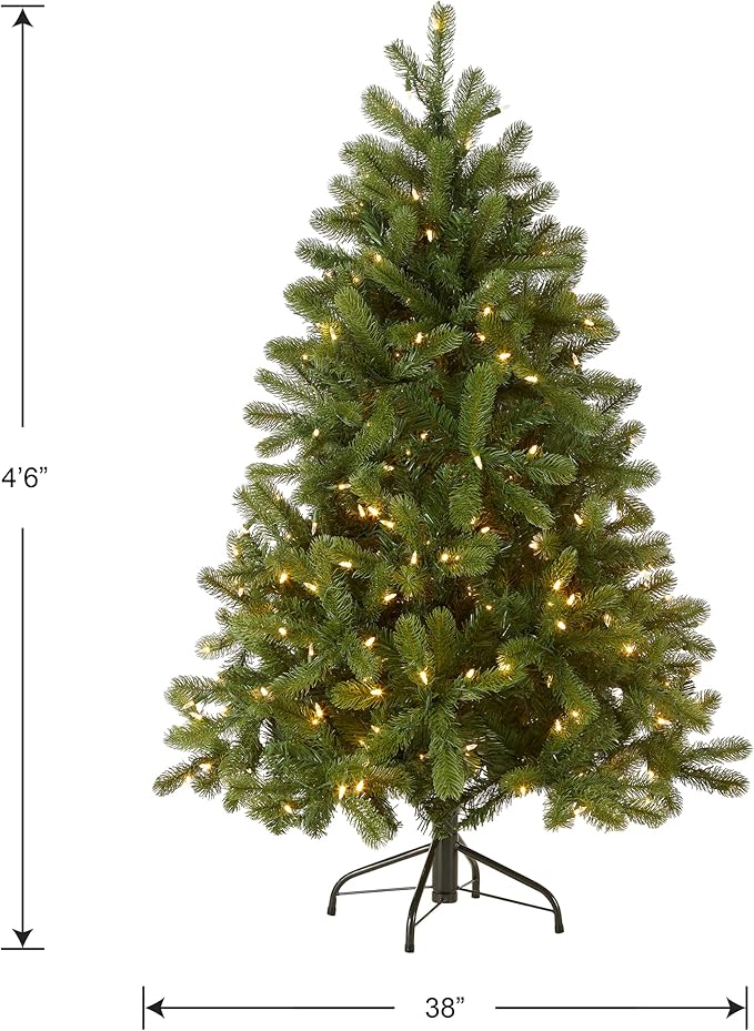 National Tree Company 4.5 ft Pre-Lit Downswept Douglas Fir Artificial Christmas Tree, 300 LED Lights, 525 Tips, Foot Pedal, 10 Light Functions, Includes Stand, Green