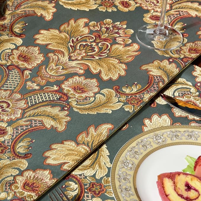 Extra Luxury Velvet Blue Table Runner 120 Inches Long with Vintage Damask Jacquard Design for Dining Room,Living Room,Home Decor,Elegant Beaded Tapestry (Dark Cyan, 13×60 inch)