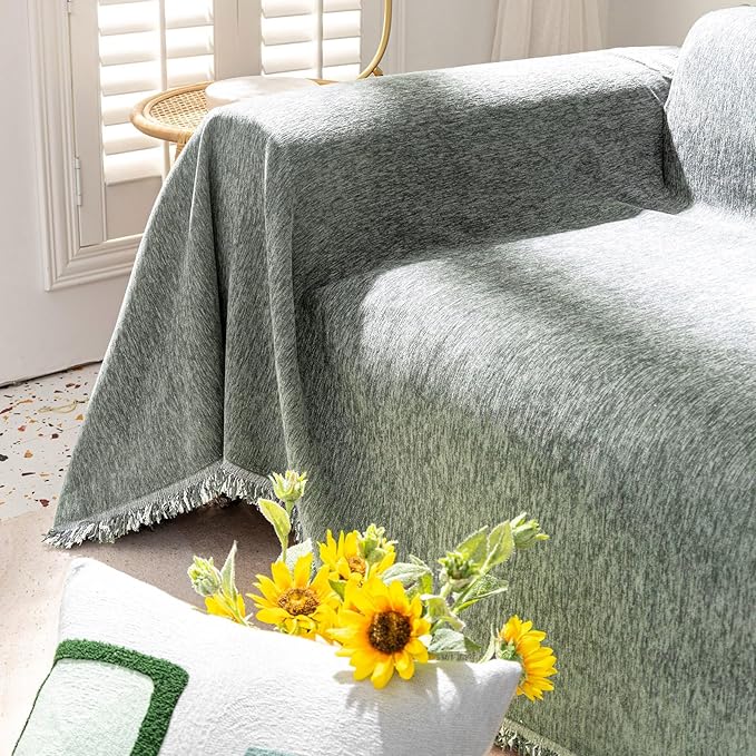 VClife Couch Covers for Sofa, Non Slip Sofa Covers for Dog Washable Couch Covers for 3 Cushion Couch Sofa with Tassel, Pet Sectional Sofa Covers Chenille Furniture Protector, Dark Gray, 71"x134"