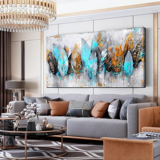 LAOTOART Abstract Leaf Wall-Art - Abstract Art Wall Decor - Large Wall Art for Living Room Ready to Hang Size 29" x 59"