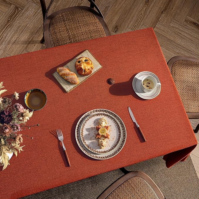 MIULEE Burnt Orange Linen Polyester Tablecloth Fall Thanksgiving 60x84 Inch Rectangle Table Cloth Waterproof,Stain Resistant & Wrinkle Resistant for Dining Party Wedding