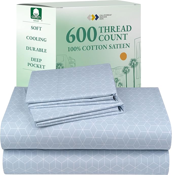 California Design Den Luxury King Size Sheet Set - 100% Cotton, 600 Thread Count Deep Pocket King Sheets, Hotel-Quality Bedding with Sateen Weave - Urban Geometric Print