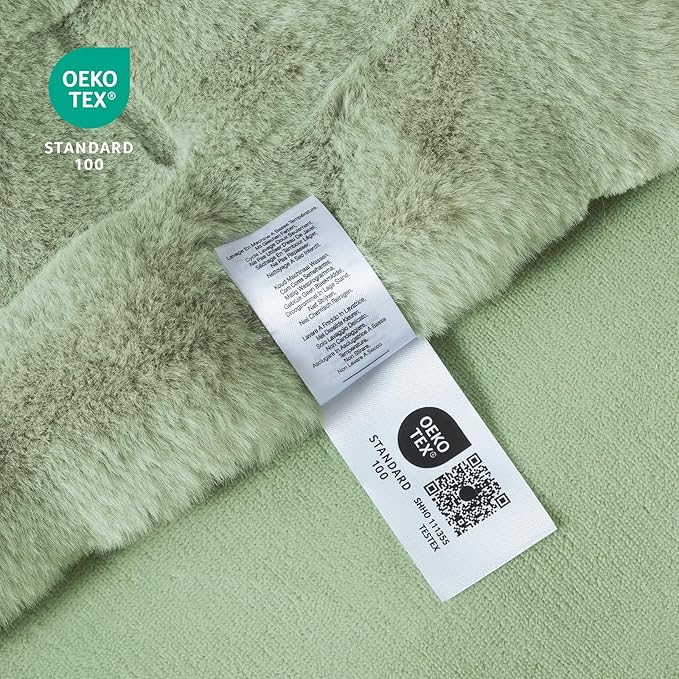 Cozy Bliss Fluffy Faux Fur Blanket Queen Size for Bed, Fuzzy Soft Striped Plush Blanket, Thick Throw for Bedroom Couch Gift, 90x90 Inches Sage Green