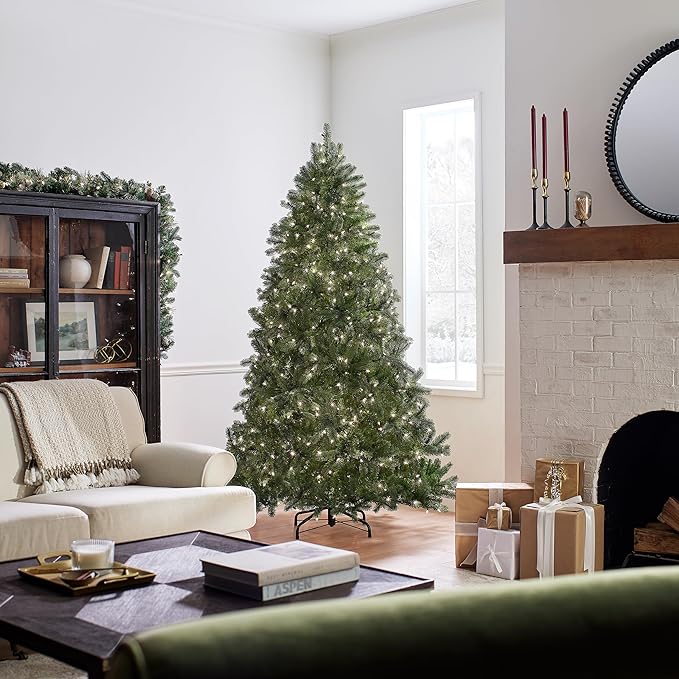 National Tree Company 7 ft Pre-Lit Downswept Douglas Fir Artificial Christmas Tree, 700 Clear Lights, 1,539 Tips, Includes Stand, Green
