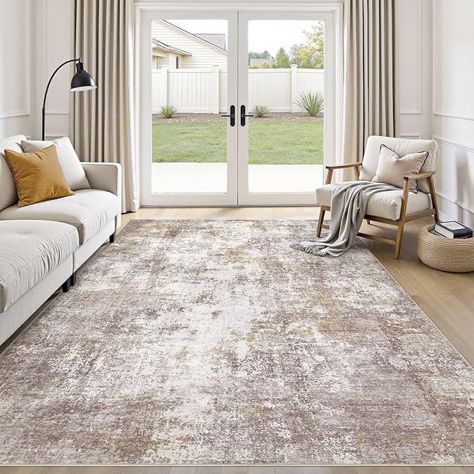 Washable 6X9 Area Rug: Modern Abstract Soft Non-Slip Indoor Rugs Home Decor - Low Pile Stain Resistant Foldable Carpet for Living Room Bedroom Dining Room Playroom(Golden Brown,6'X9')