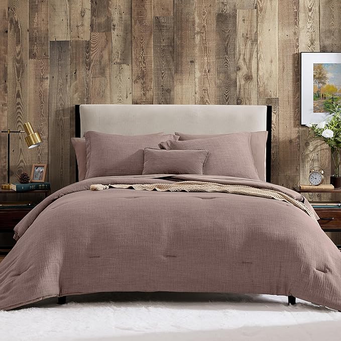 Geniospin King Size Comforter Set- 7 Piece Misty Rose Textured King Bedding Set, Soft Solid Bed in a Bag for All Season, King Comforter Set with Sheets(Misty Rose,102''x90'')