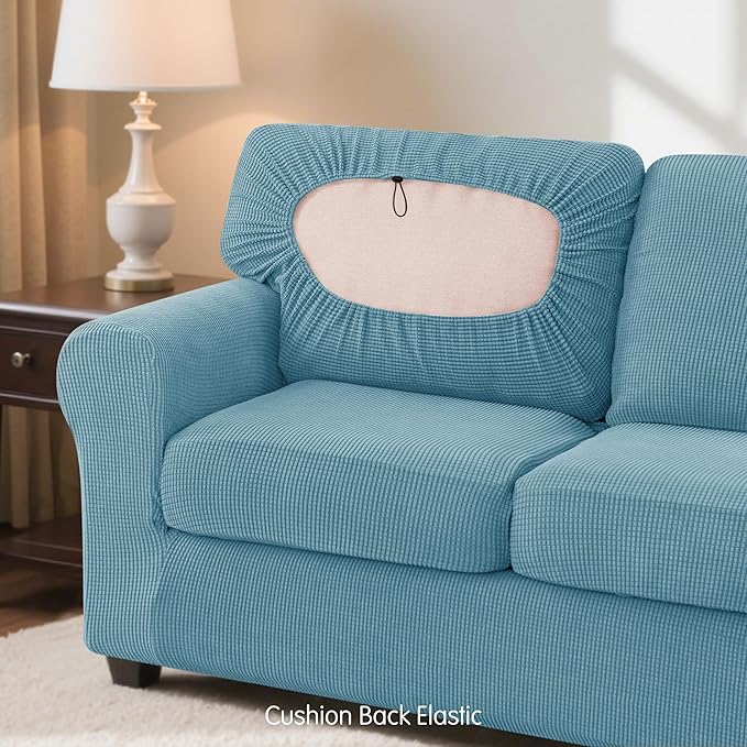 SUBRTEX 3 Pieces Stretch Sofa Slipcover Sets Couch Cover Sets Backrest Cushion Covers Furniture Protector Collection Set for Oversize Sofa Loveseat Chair Slip Covers(Small, Steel Blue)