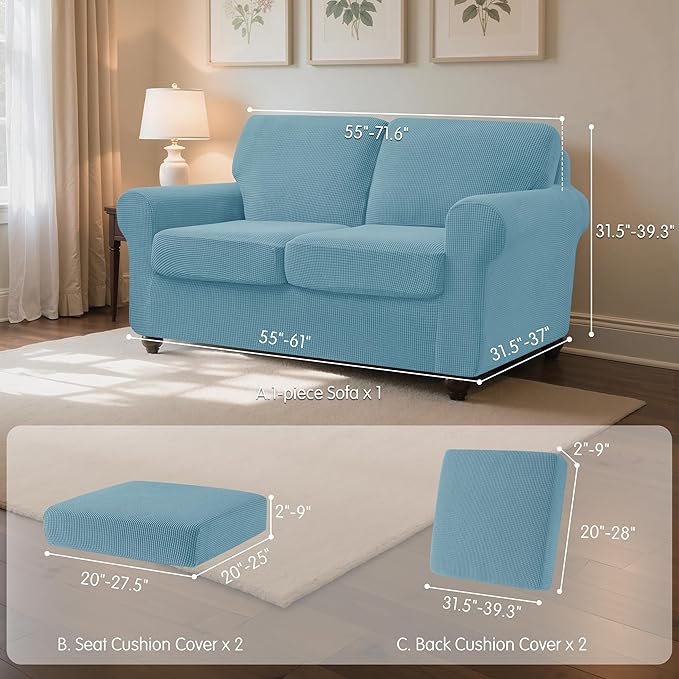 SUBRTEX 5 Pieces Stretch Sofa Slipcover Sets Couch Cover Sets Backrest Cushion Covers Furniture Protector Collection Set for Oversize Sofa Loveseat Chair Slip Covers(Medium, Steel Blue)