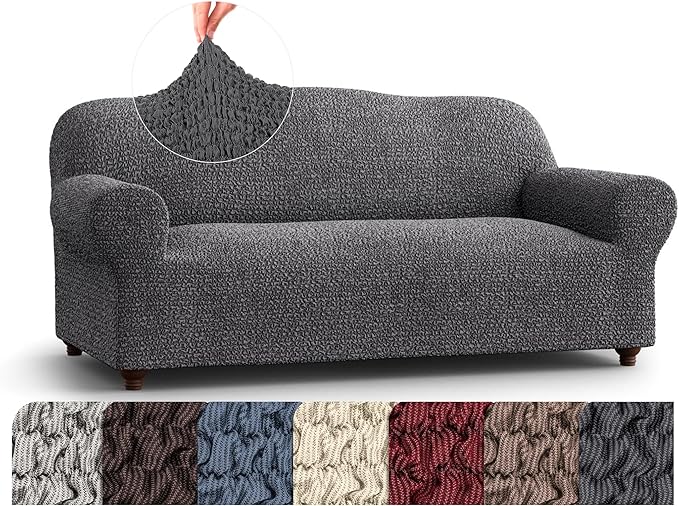 PAULATO BY GA.I.CO. Sofa Slipcover - Stretch Couch Cover - Stylish Cushion Sofa Cover - Soft Fabric Slipcover - 1-Piece Form Fit Washable Protector for Pet - Mille Righe Collection - Dark Grey