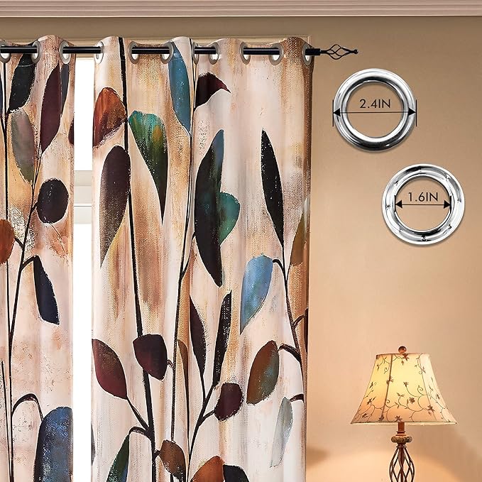 SUBRTEX Light Flitering Curtains 52Wx72L, Room Darkening Vibrant Floral Drapes, 50% Blackout, Semi Sheer Boho Farmhouse Curtains for Living Room, Brown