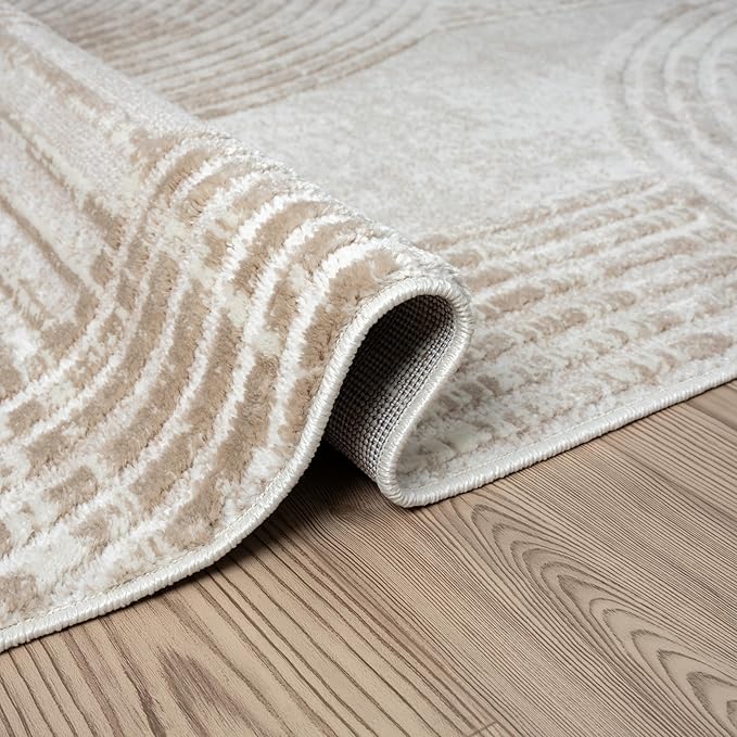 Abani Cream Area Rug for Living Room, Bedroom -Mid-Century Modern- 9' x 12' -Durable & Easy to Clean