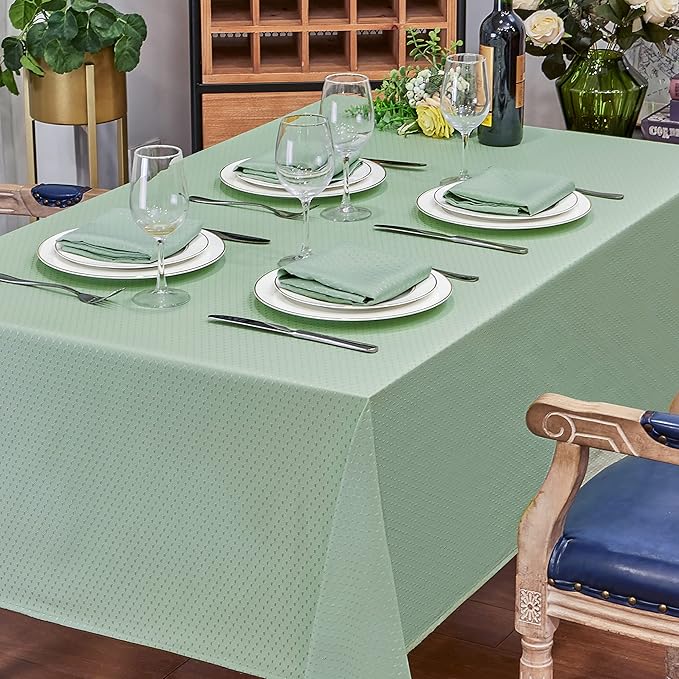 Rectangle Table Cloth Linen Farmhouse Stainproof Waterproof Washable Polyester Oblong Rectangular Fabric Table Cover for Kitchen Dining Dinner (Sage Green, 52 X 70 Inch)