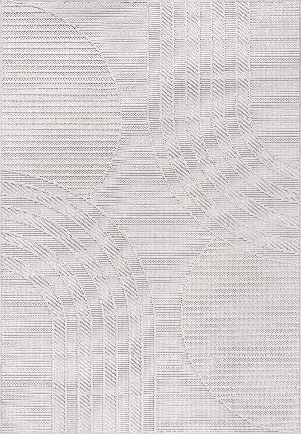 CAMILSON Micro Loop Rug 5x7 Modern Luxury Geometric Arch Area Rugs Soft High and Low Pile Stain Resistant Easy-Cleaning Non-Shedding for Living Room Office Indoor Carpet (5 x 7 / White)
