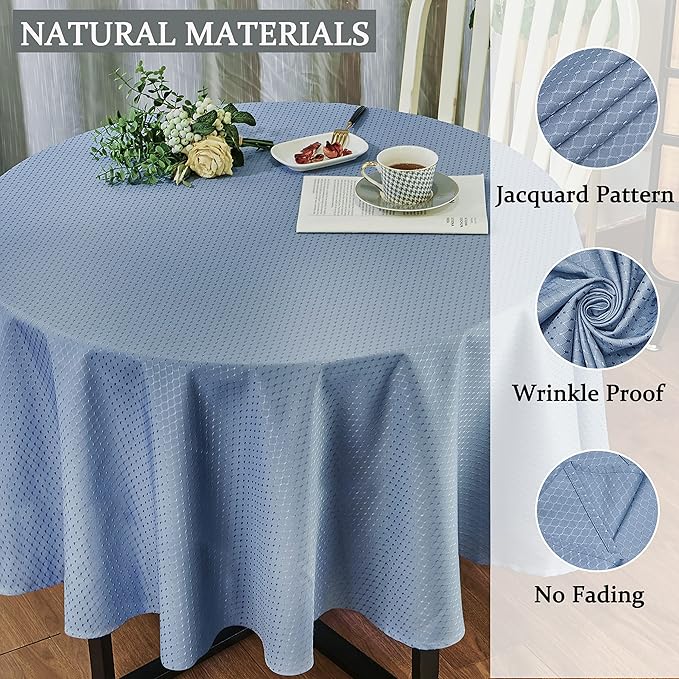 Rectangle Table Cloth Linen Farmhouse Stainproof Waterproof Washable Polyester Oblong Rectangular Fabric Table Cover for Kitchen Dining Dinner (Light Blue, Round 70'' Inch)