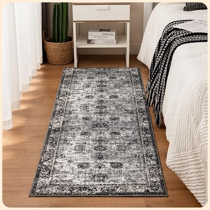 Istana Hallway Runner Rug 2x6 - Dark Grey Kitchen Rugs Non Slip Washable -Silk's Soft Touch Carpet Runner - Stylish Rug for Home