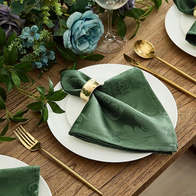 Newbridge Barcelona Damask Fabric Tablecloth, 60 x 102 Inch Rectangle, Hunter Green – No Iron, Soil Resistant Table Cover for Dining, Parties and Holidays