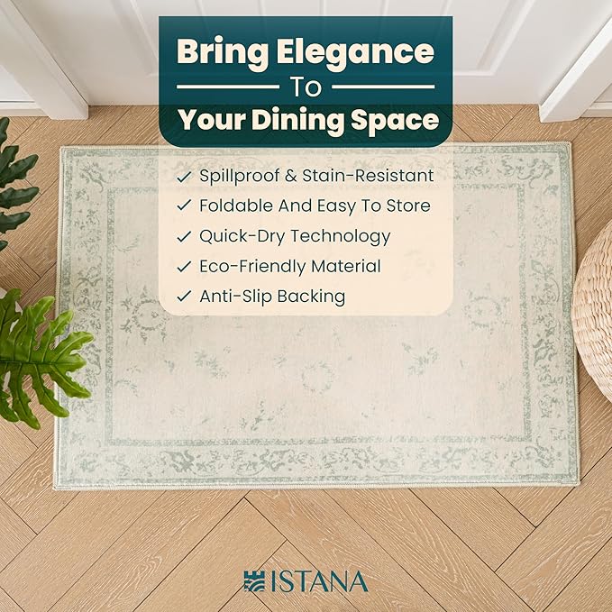 Istana 2x3 Area Rug - Green Boho Rugs for Living Room 2x3 - Foldable Small Rugs for Bedroom - Stain Resistant Washable Rug Non Slip - Eco-Friendly Area Rugs Indoor