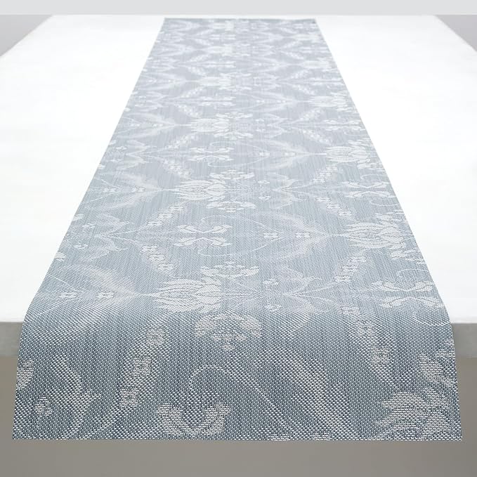 Martha by Martha Stewart | Chilewich Damask Table Runner in Sea - Easy Care Woven Textile - Indoor/Outdoor - Stain/Fade Resistant - 14" x 72"