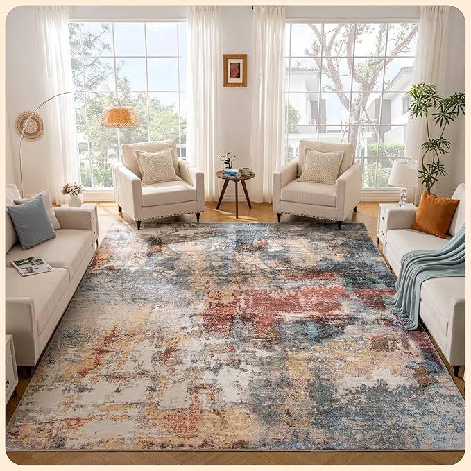 Istana Living Room Rug 10x14 - Multi/Red 10 x 14 Area Rug - Foldable Machine Washable Area Rugs 10x14 - Stylish 10x14 Area Rugs Boho - Stain Resistant Washable Rug 10x14